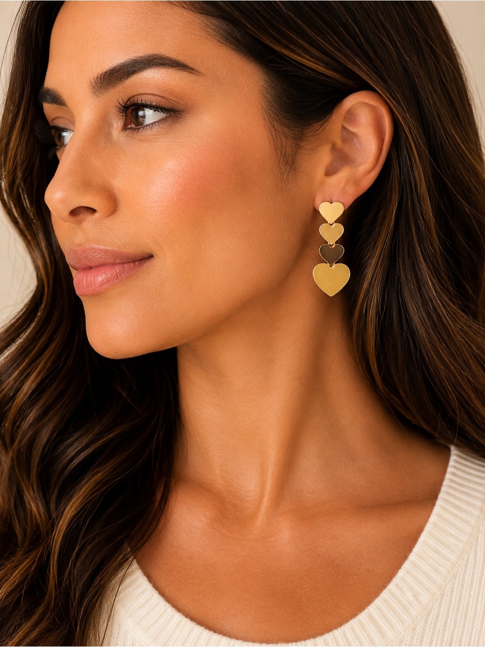 Chérie New York Gold Tone Cascading Heart Drop Earrings Layered Dangle Romantic